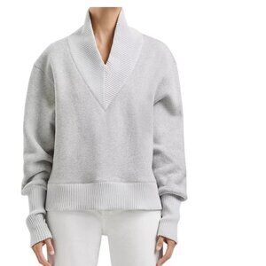 AGOLDE Drop Shoulder Grey White Boxy Klara Extended V-Neck Sweatshirt